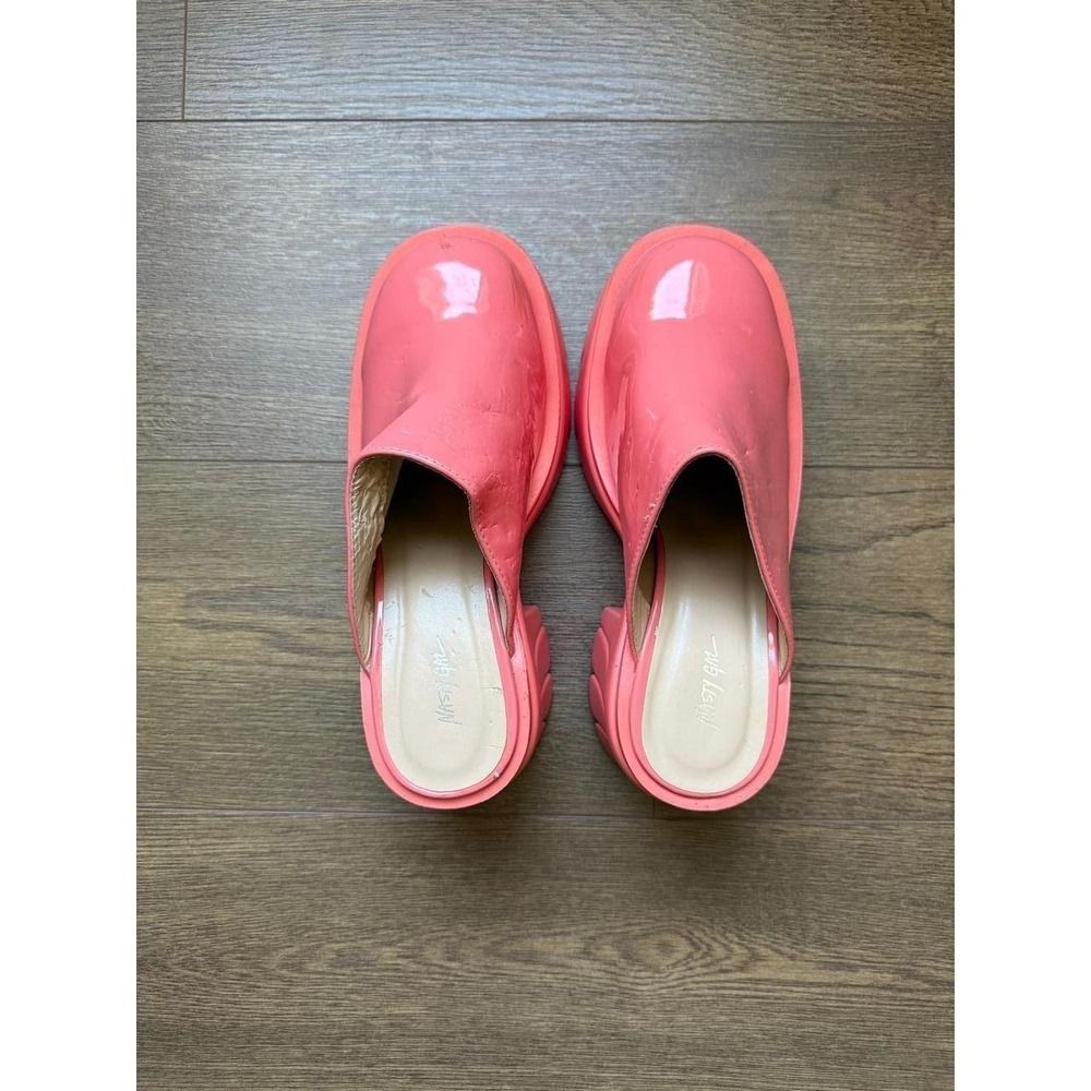 Nasty Gal Womens Pink Patent Platform Mules Chunky Lug Sole Slip On Heels Size 7